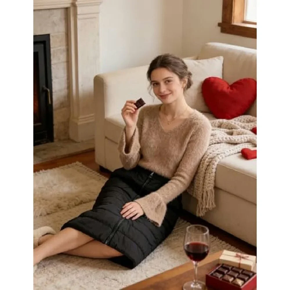 Quilted Puffer Skirt with Pockets, Insulated Winter A-Line
